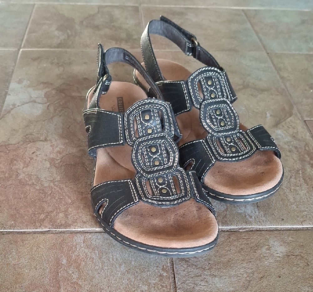 Clarks Black Sandals with Stitch Detailing